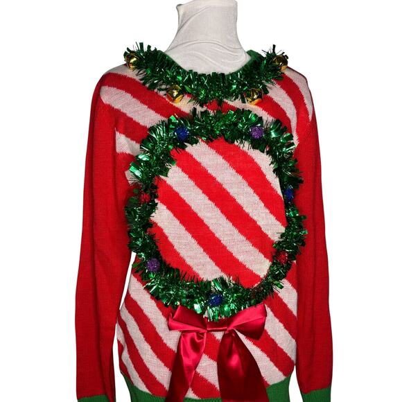 Ugly Sweater Jingle Bell Christmas Wreath Sweater Red Green Size Small/Medium - Picture 6 of 13